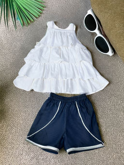 Bella Moda - Girls White Solid Top with Shorts (Set of 2)