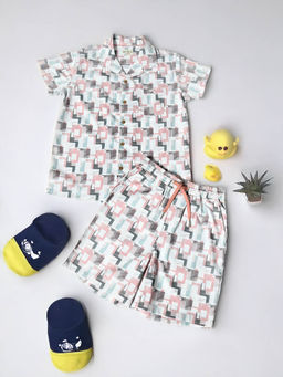 Bella Moda - Boys Pink Printed Shirt with Shorts (Set of 2)