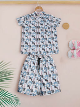 Bella Moda - Boys Blue Printed Shirt with Shorts (Set of 2)