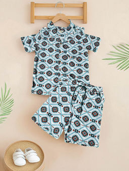Bella Moda - Boys Blue Printed Shirt with Shorts (Set of 2)
