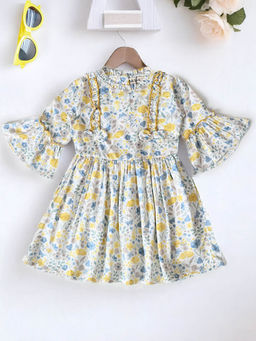 Bella Moda - Girls White Floral Knee Length Dress