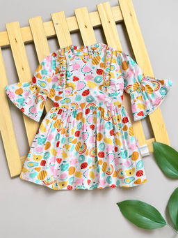 Bella Moda - Girls Multi-Color Printed Knee Length Dress