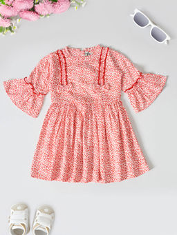Bella Moda - Girls Red Printed Knee Length Dress