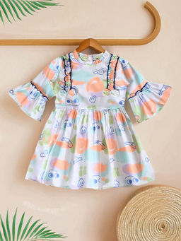 Bella Moda - Girls Multi-Color Printed Knee Length Dress