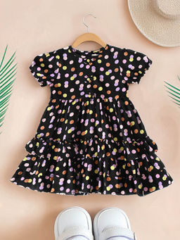 Bella Moda - Girls Black Polka Dots Knee Length Dress