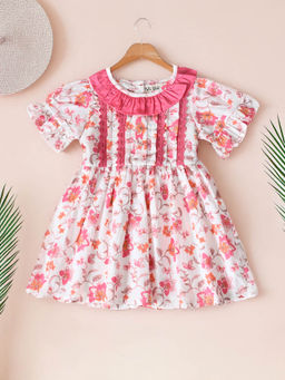 Bella Moda - Girls Pink Floral Knee Length Dress