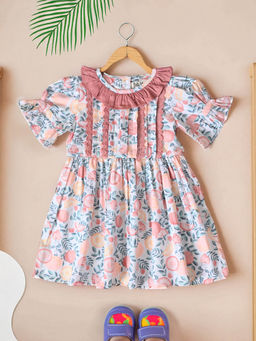 Bella Moda - Girls Peach Floral Knee Length Dress
