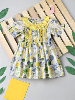 Bella Moda - Girls Yellow Floral Knee Length Dress