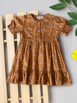 Bella Moda - Girls Brown Printed Knee Length Dress