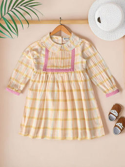 Bella Moda - Girls Beige Stripes Knee Length Dress