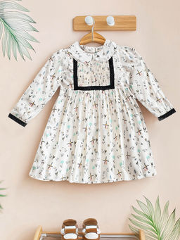 Bella Moda - Girls White Printed Knee Length Dress