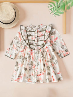 Bella Moda - Girls White Floral Knee Length Dress