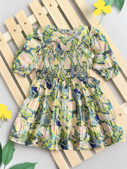 Bella Moda - Girls Green Printed Knee Length Dress