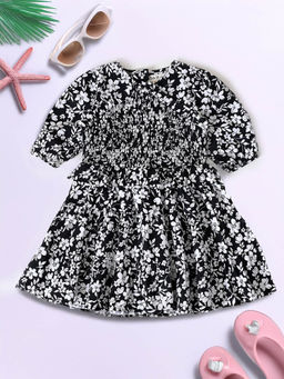 Bella Moda - Girls Black Floral Knee Length Dress