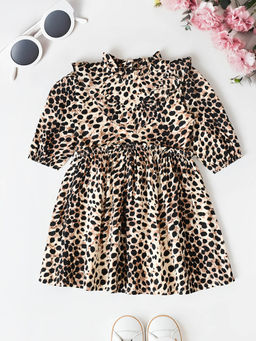 Bella Moda - Girls Brown Animal Print Knee Length Dress