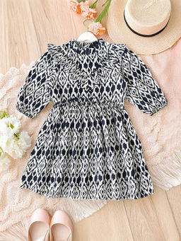 Bella Moda - Girls White Printed Knee Length Dress