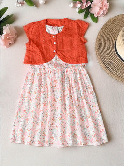 Bella Moda - Girls Orange Printed Knee Length Dress