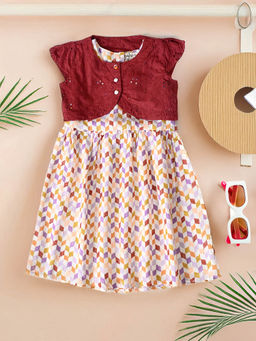 Bella Moda - Girls Maroon Printed Knee Length Dress