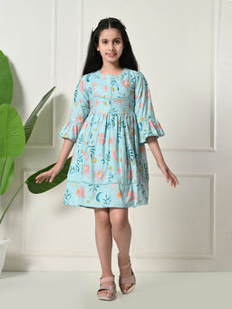 Bella Moda - Girls Aqua Floral Mini Dress