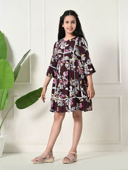 Bella Moda - Girls Maroon Floral Mini Dress