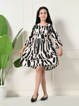 Bella Moda - Girls Beige Printed Mini Dress