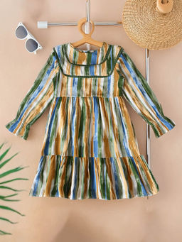 Bella Moda - Girls Multi-Color Stripes Knee Length Dress