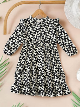Bella Moda - Girls Black Printed Knee Length Dress