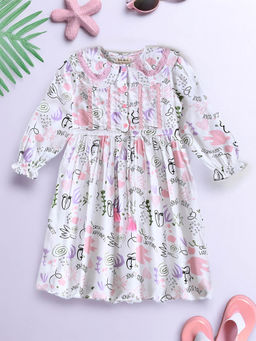 Bella Moda - Girls White Printed Knee Length Dress