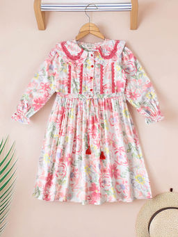Bella Moda - Girls Pink Floral Knee Length Dress