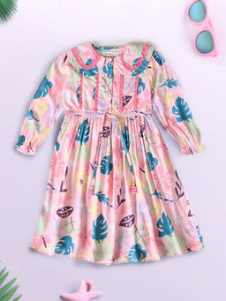 Bella Moda - Girls Peach Floral Knee Length Dress