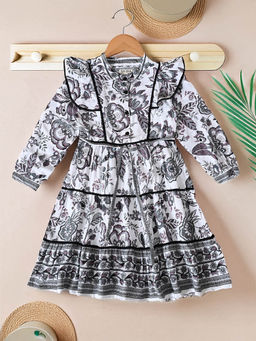 Bella Moda - Girls Black Floral Knee Length Dress