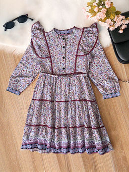Bella Moda - Girls Multi-Color Printed Knee Length Dress