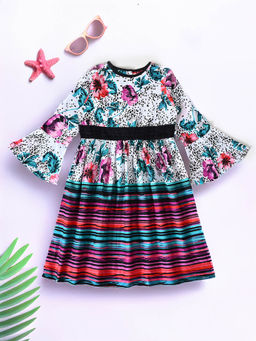 Bella Moda - Girls Multi-Color Floral Knee Length Dress