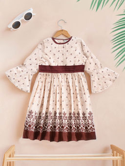 Bella Moda - Girls Maroon Printed Knee Length Dress