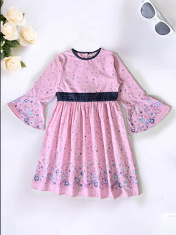 Bella Moda - Girls Pink Printed Knee Length Dress