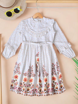 Bella Moda - Girls White Floral Knee Length Dress