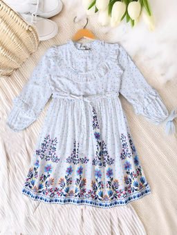 Bella Moda - Girls Blue Floral Knee Length Dress