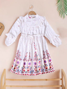 Bella Moda - Girls Red Floral Knee Length Dress