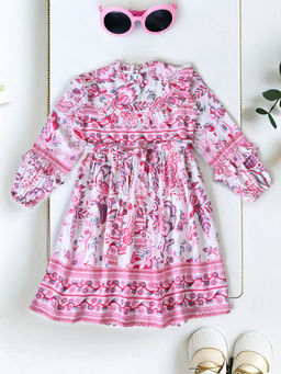 Bella Moda - Girls Pink Floral Knee Length Dress