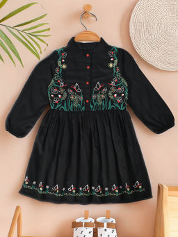 Bella Moda - Girls Black Embroidered Knee Length Dress
