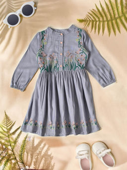 Bella Moda - Girls Grey Embroidered Knee Length Dress
