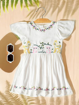 Bella Moda - Girls White Embroidered Knee Length Dress