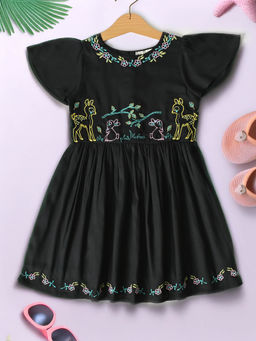 Bella Moda - Girls Black Embroidered Knee Length Dress