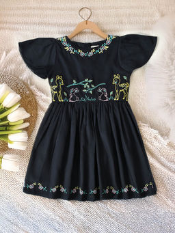 Bella Moda - Girls Navy Blue Embroidered Knee Length Dress