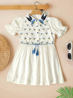 Bella Moda - Girls White Embroidered Knee Length Dress