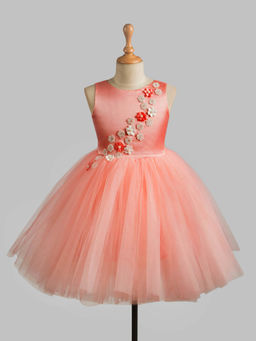 Toy Balloon Kids - Girls Peach Solid Knee Length Dress