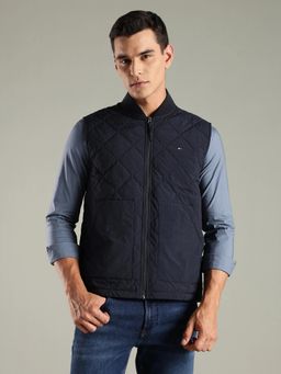 Tommy Hilfiger - Navy Blue Self Design Regular Fit Jacket