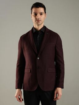 Tommy Hilfiger - Burgundy Solid Plain Regular Fit Blazer
