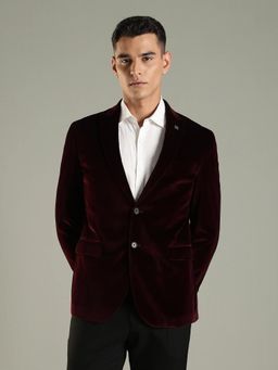 Tommy Hilfiger - Burgundy Solid Plain Regular Fit Blazer