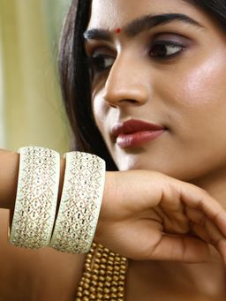 Adwitiya - Women Gold Plated Mint Green Embellished Design Bangles (Set of 2)